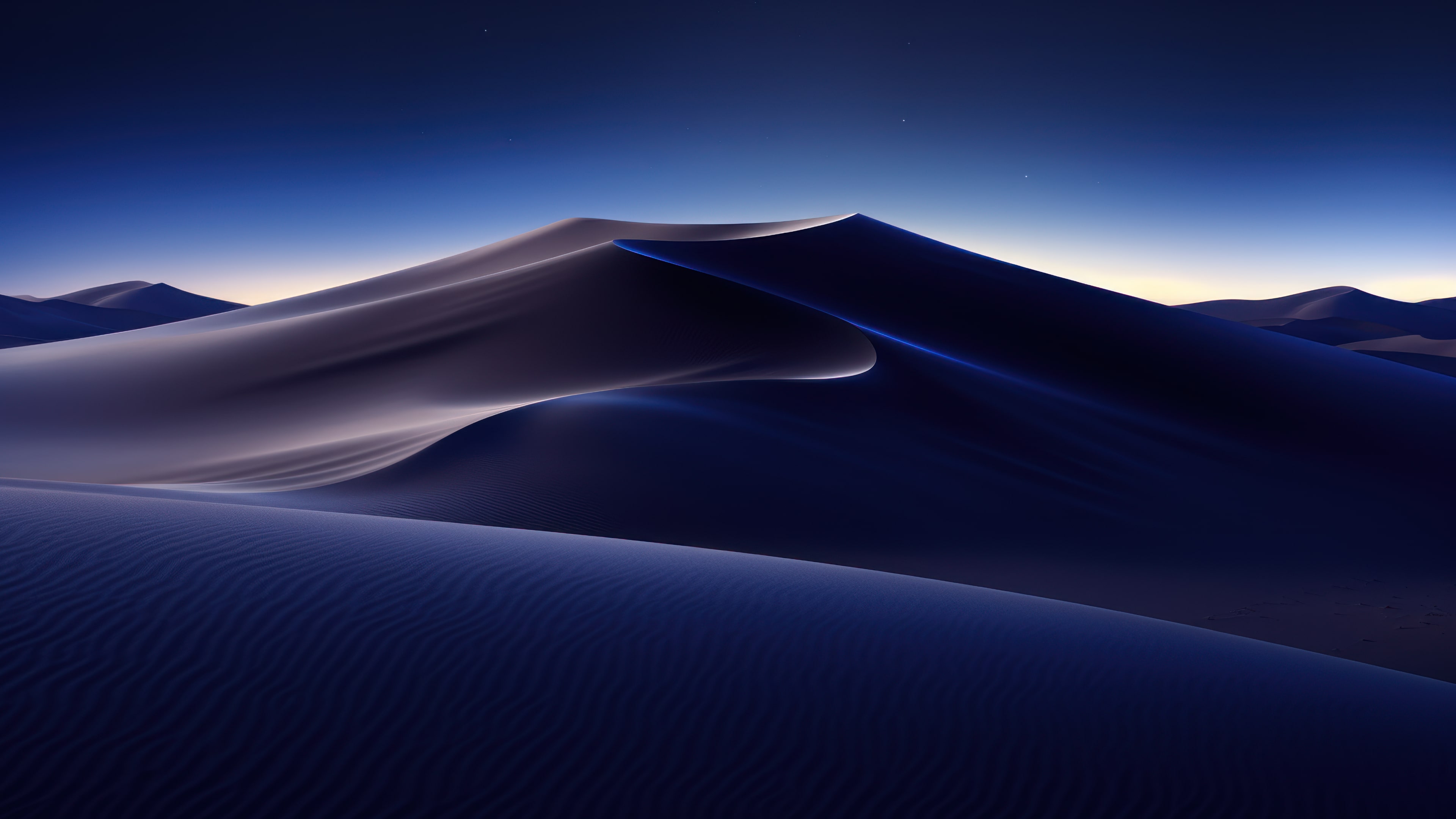 Night desert dunes with blue sky and stars
